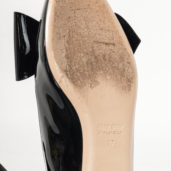 Miu Miu Black Patent Jewel-Heel Bow Pointed-Toe Flats - Picture 6 of 11